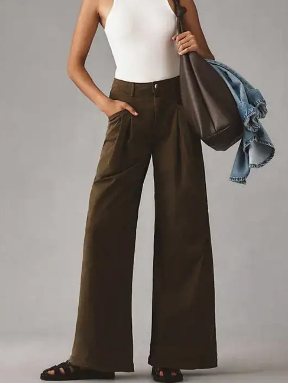 ANTHROPOLOGIE MAEVE wide-leg chino trousers in olive green - size 6
